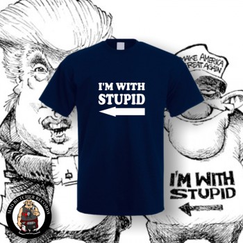 I AM WITH STUPID T-SHIRT NAVY / 5XL