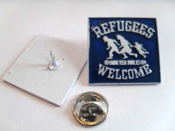 REFUGEES WELCOME BLUE PIN