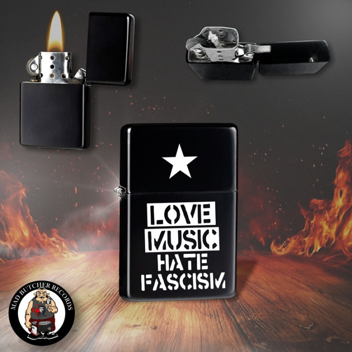 LOVE MUSIC HATE FASCISM STORM LIGHTER