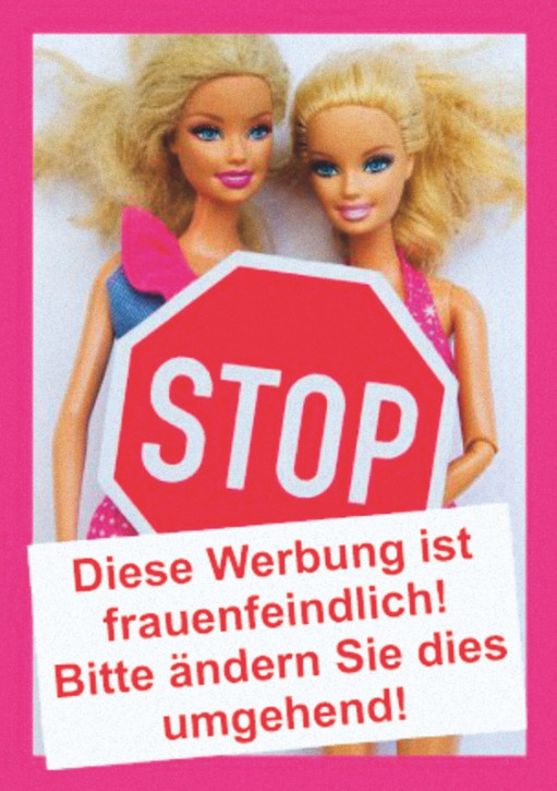 STOP! DIESE WERBUNG IST FRAUENFEINDLICH AUFKLEBER (10 Stück)