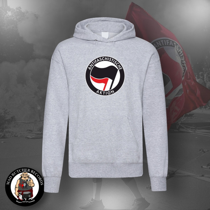 ANTIFASCHISTISCHE AKTION HOOD BLACK/RED XXL / grey