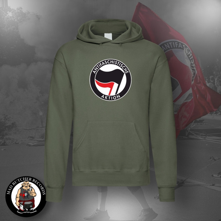 ANTIFASCHISTISCHE AKTION HOOD BLACK/RED S / OLIVE