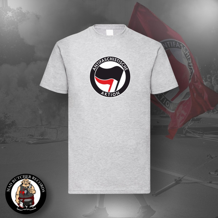 ANTIFASCHISTISCHE AKTION SCHWARZ/ROT T-SHIRT GRAU / 4XL