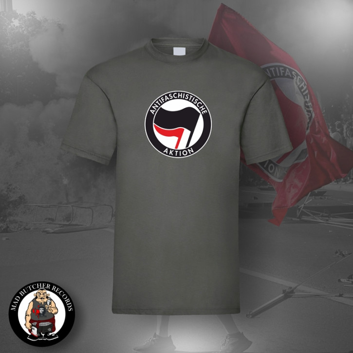 ANTIFASCHISTISCHE AKTION SCHWARZ/ROT T-SHIRT XL / DUNKELGRAU