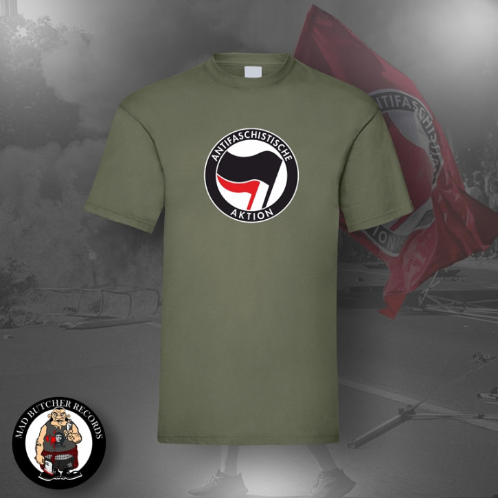 ANTIFASCHISTISCHE AKTION SCHWARZ/ROT T-SHIRT 3XL / OLIVE