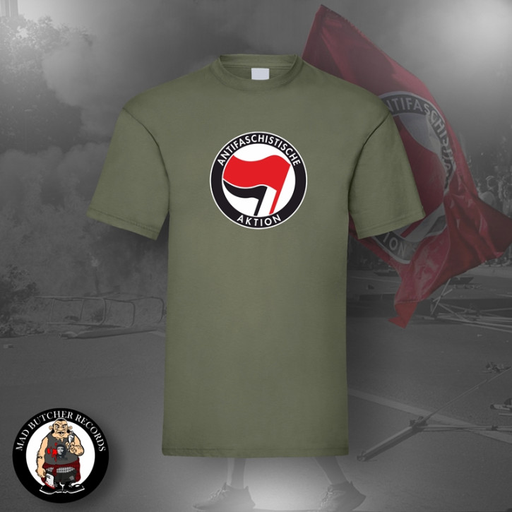 ANTIFASCHISTISCHE AKTION ROT/SCHWARZ T-SHIRT 3XL / OLIVE