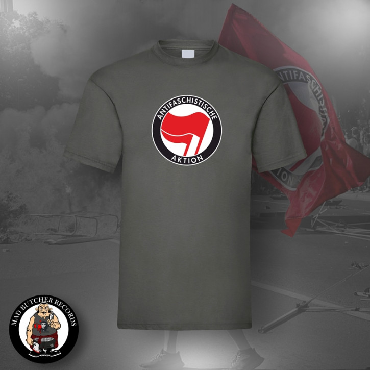 ANTIFASCHISTISCHE AKTION ROT/ROZ T-SHIRT XXL / DUNKELGRAU