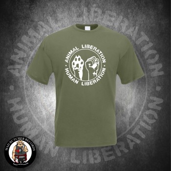 ANIMAL LIBERATION HUMAN LIBERATION T-SHIRT XXL / OLIVE
