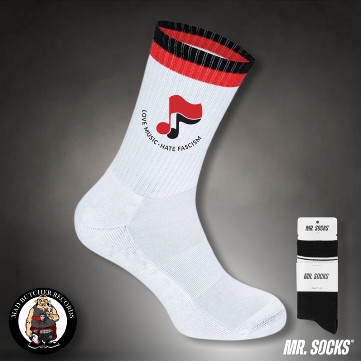 LOVE MUSIC HATE FASCISM SOCKS
