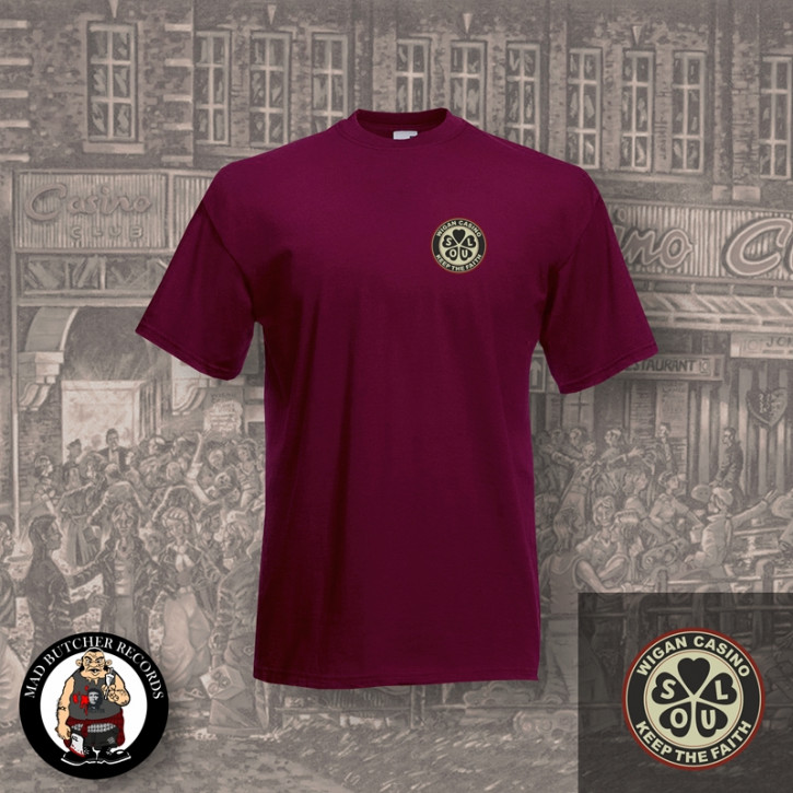 WIGAN CASINO KEEP THE FAITH SMALL T-SHIRT S / BORDEAUX RED