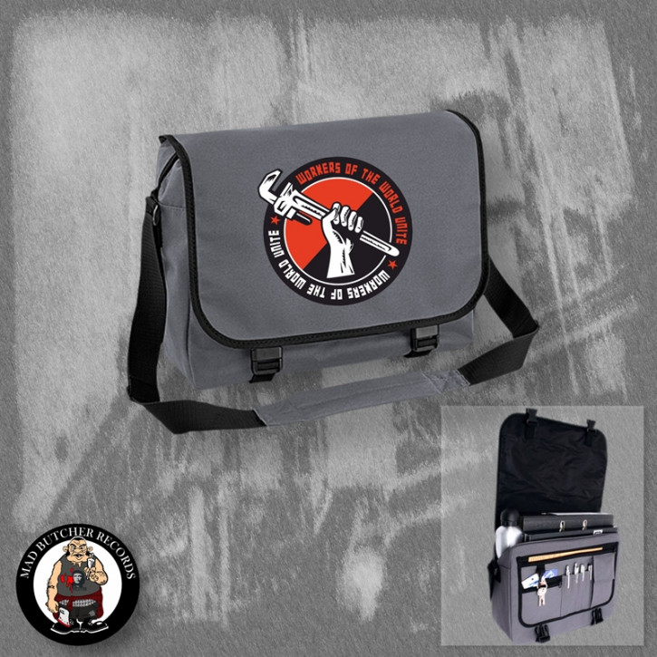 WORKERS OF THE WORLD UNITE MESSENGER BAG grey